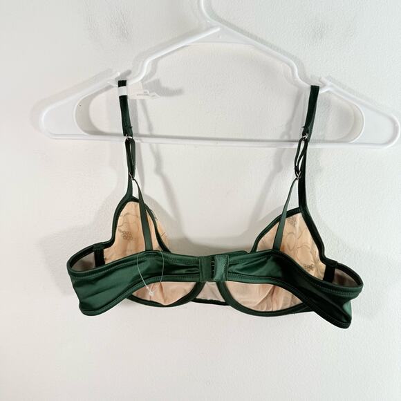 NWOT Aerie The Balconette Deep Olive Green Cream Lace Unlined Wire Bra 34C - Picture 8 of 9